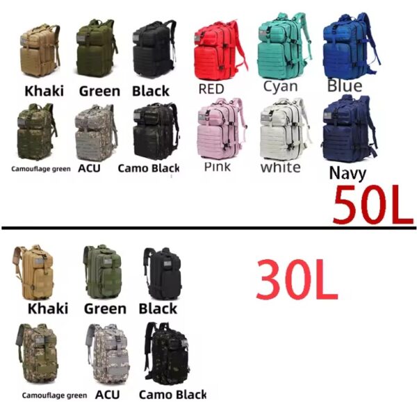 30L/50L Tactical Waterproof Backpack – 1000D Nylon Outdoor Hiking Camping Bag - Image 5
